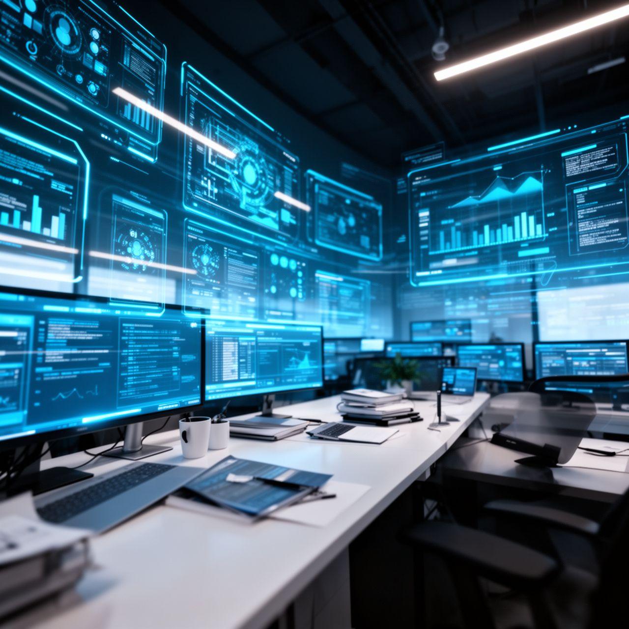 Technology consulting professional analyzing data